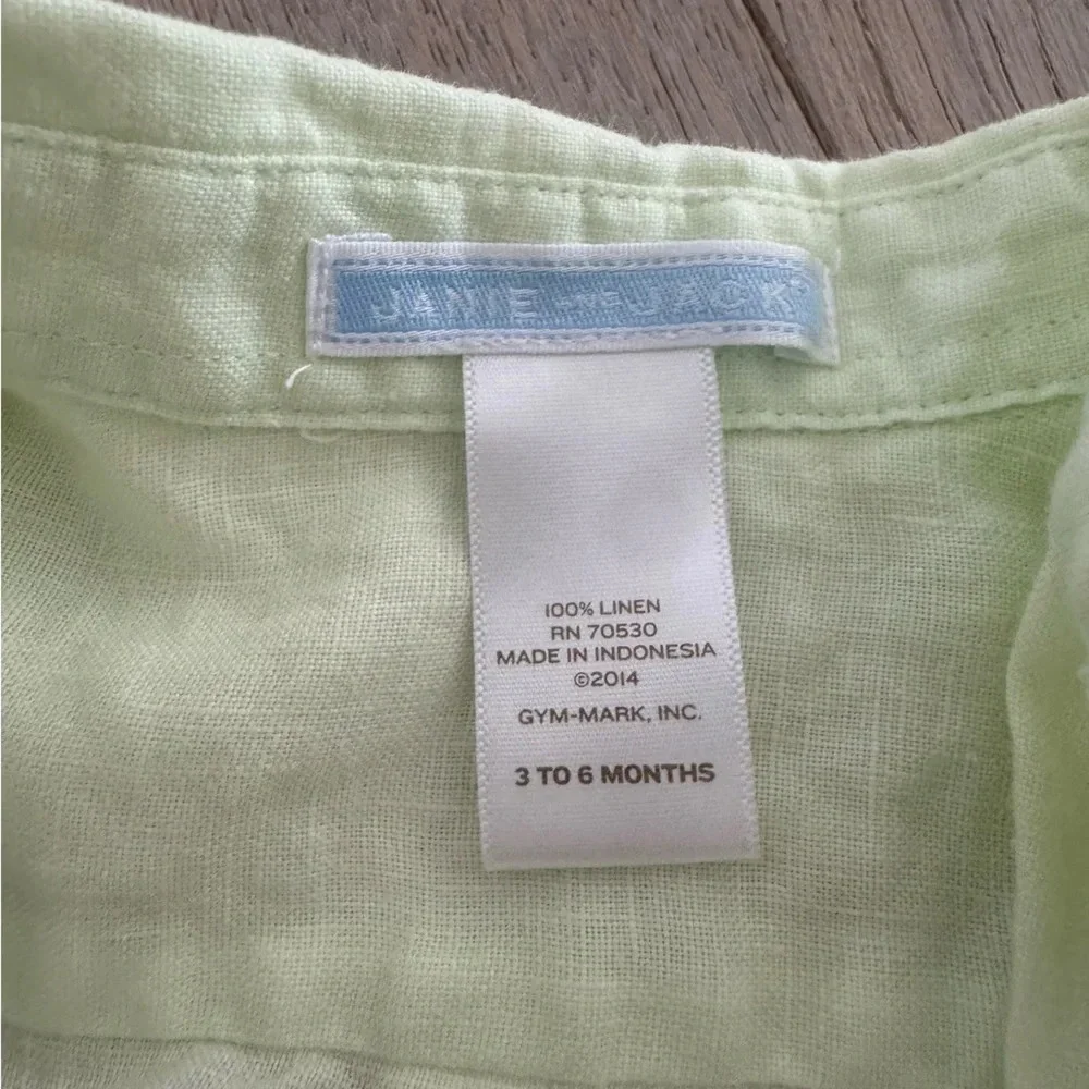 Janie and Jack boys 100% lime green linen button down size 3-6 months